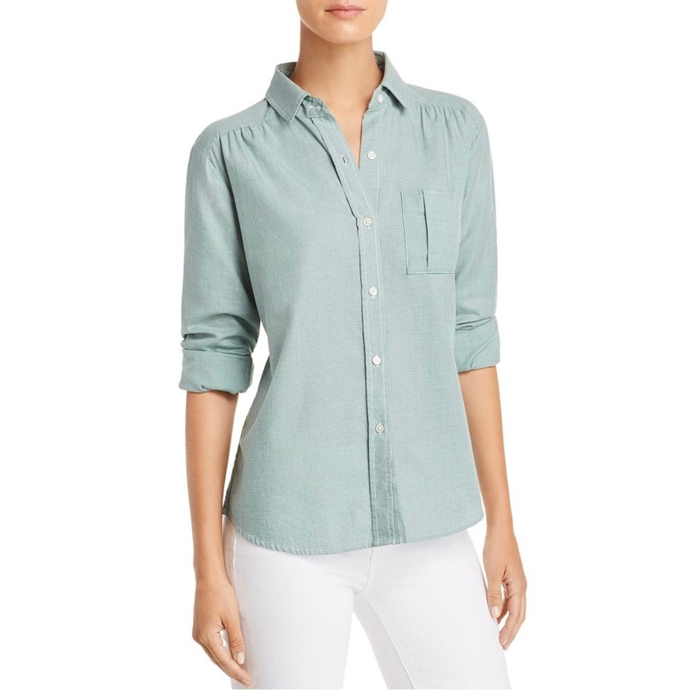 Joie Brenta Micro Houndstooth Cotton Button Down Shirt Back to School Preppy